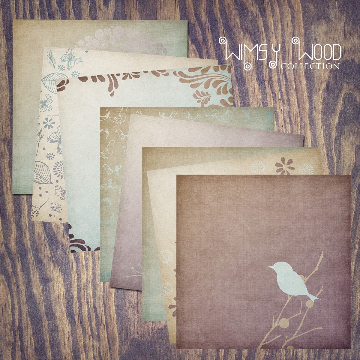 Wimsy Wood Digital Scrapbook Paper Pack (12x12"-300 dpi) - 8 Digital papers