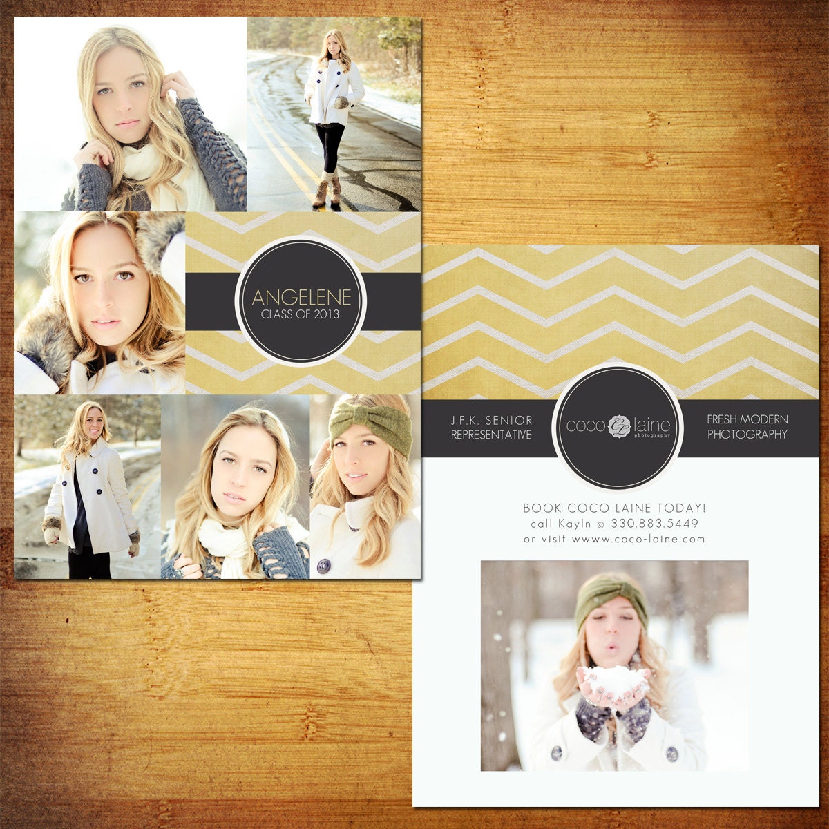 5x7 Senior Rep Cards PSD Template - Yellow Zig Zag