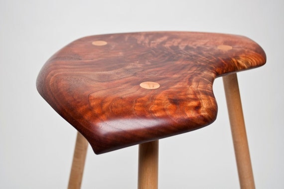 Carved Walnut and Maple Stool