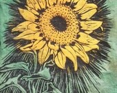 Sunflower on Black - Original Linocut Print