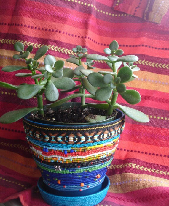 Hand Beaded Flower Pot OOAK
