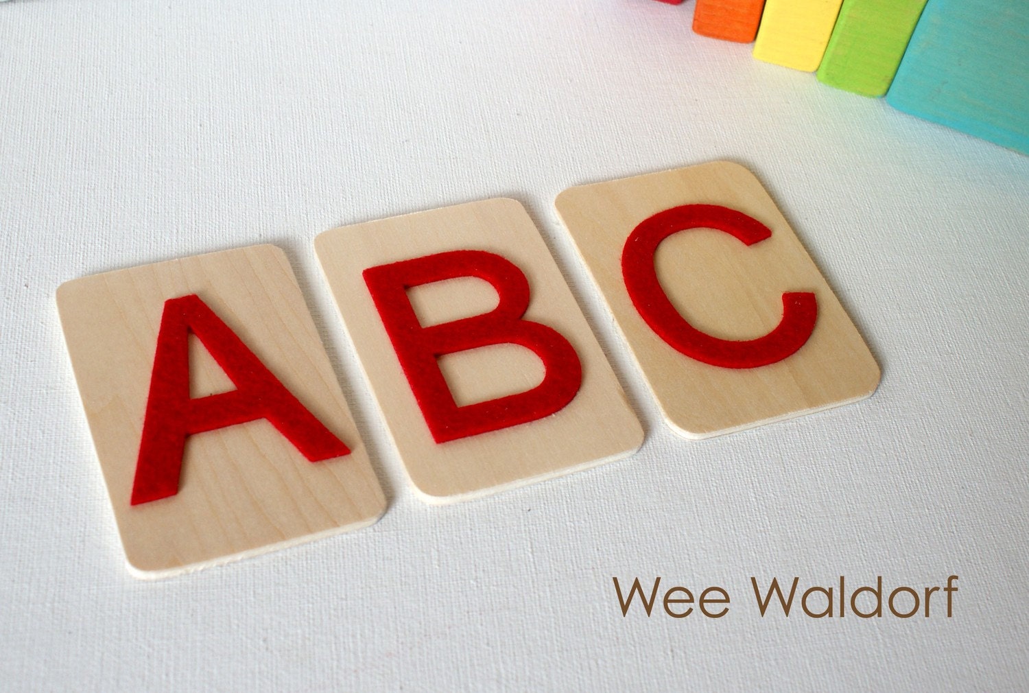 Raised Felt Alphabet. On Wood. Uppercase Set. With Acorn Pouch.