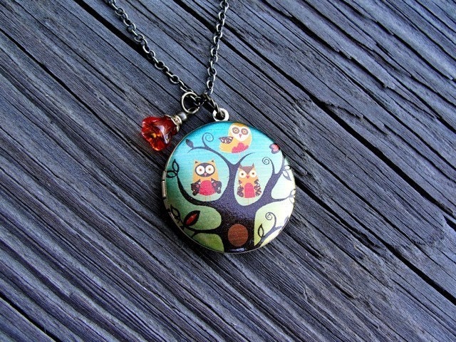 Sweet Mod Owl Trio Locket Necklace - mother, family, love, gift, birthday, daughter, wife, sister