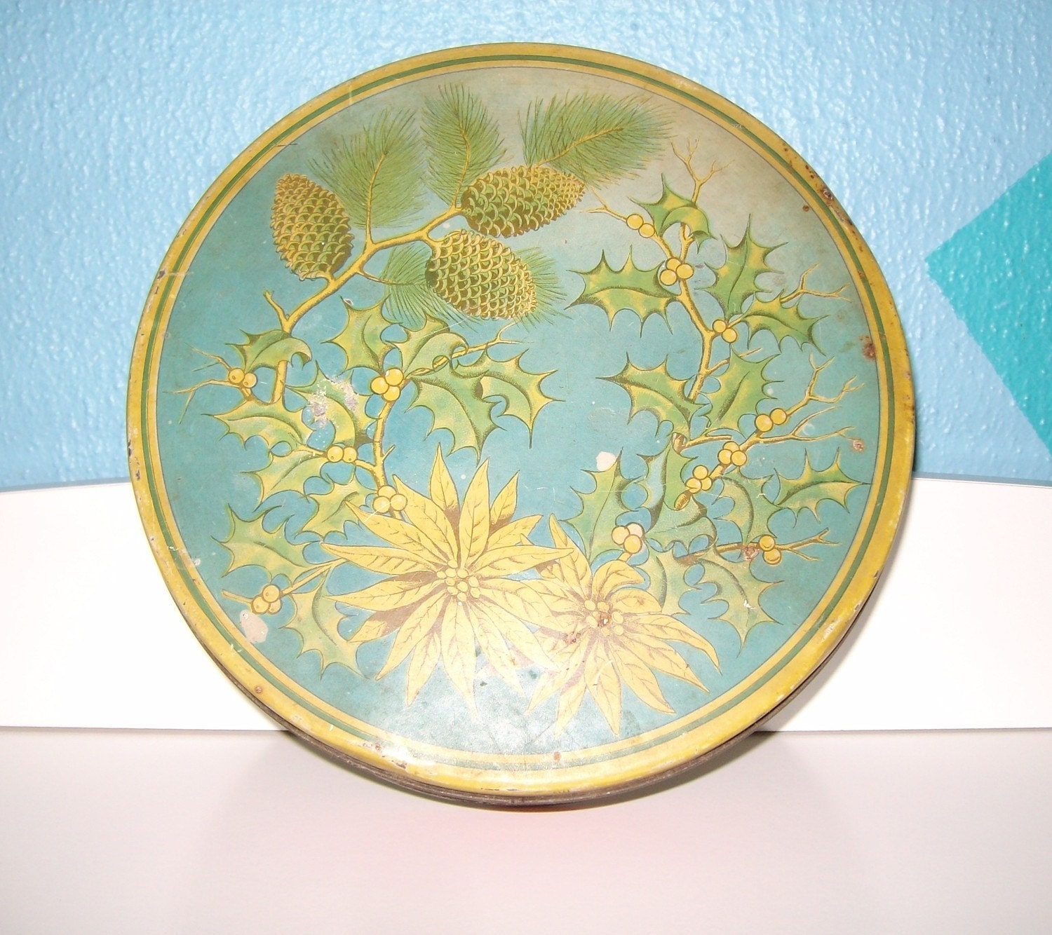 Vintage Metal Tin Container Christmas Decoration