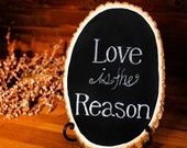 Large Rustic Wood Chalkboard, Oval Shaped with easel