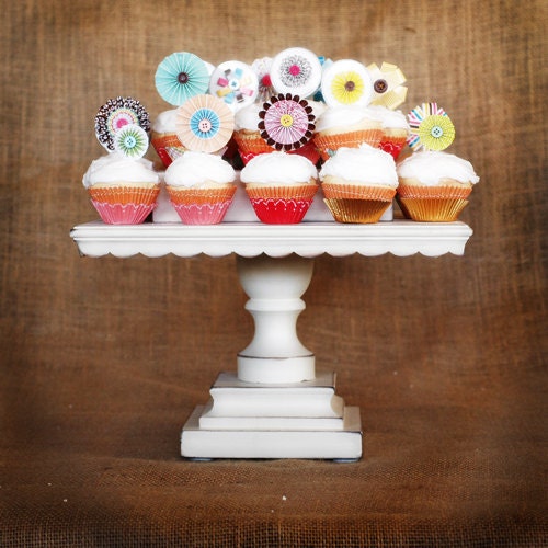 Shabby Chic White Pedestal Antiqued Cake Stand - Square