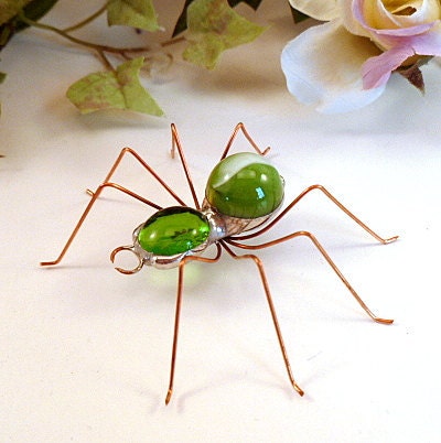 Green Spiders Three Small Handmade