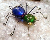 Handmade Blue and Green Spider Wire and Glass Ornament