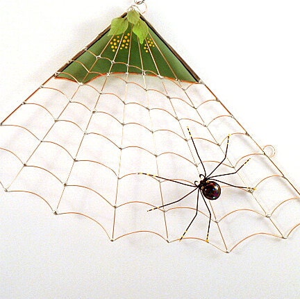Handmade Wire Spider Web and Black Spider Glass Insert