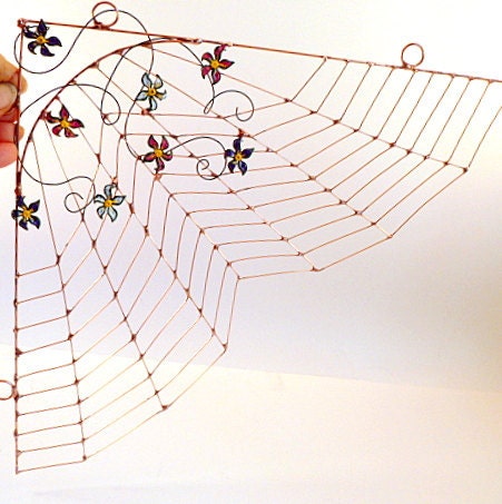 Handmade SpiderLess Copper Spider Web With Flowers
