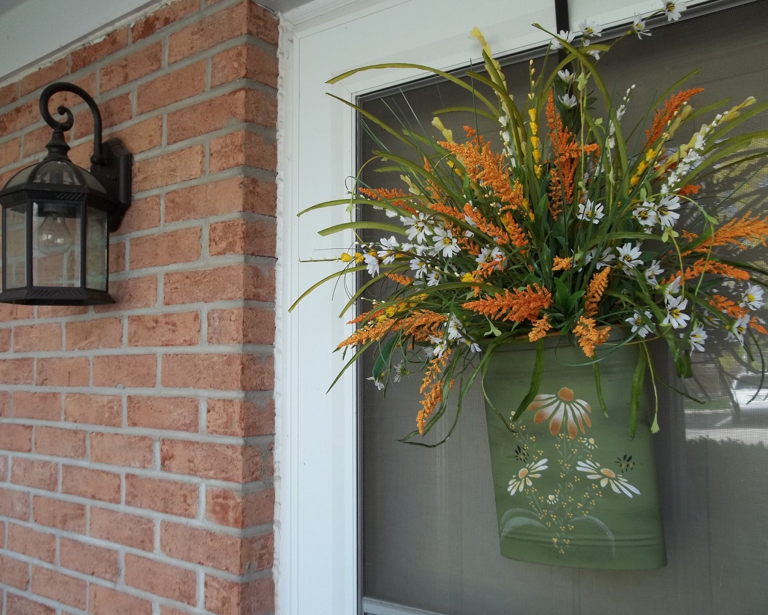 SALE,Wall pocket,Wreath,Floral arrangement,Spring or Summer Decoration,Coneflower,Daisies,Grasses,Mothers day