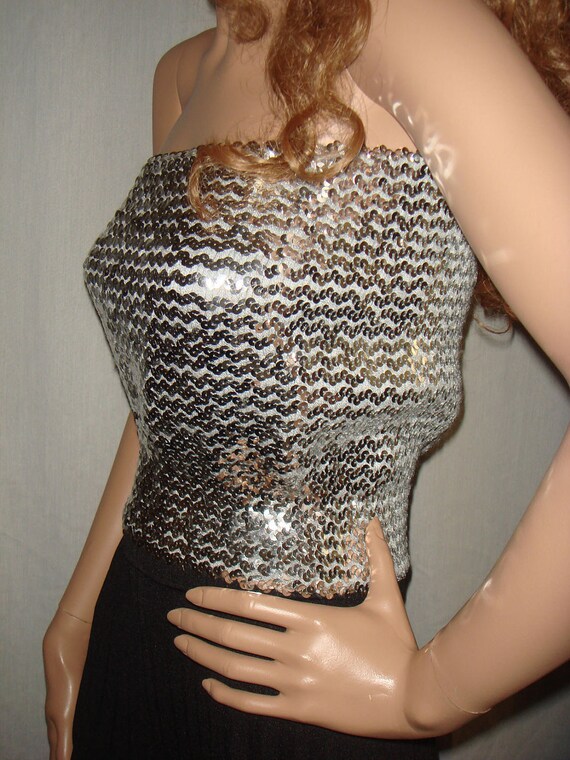 Vintage SILVER SEQUIN Tube Top by snapitupvintage on Etsy