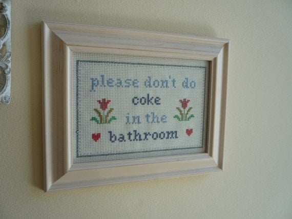 Don't do coke in the bathroom cross stitch sampler PDF pattern