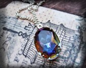 Heliotrope Necklace Multi Colored Wedding Necklace Bridal Jewelry Eco Friendly Silver Plated Oval Rainbow Vitrail Volcano