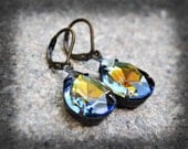Topaz & Sapphire Jewel Earrings in Oxidized Brass
