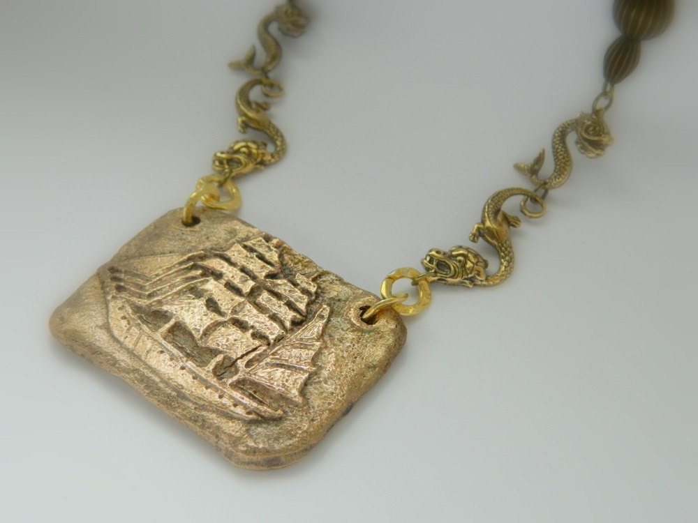 Bronze Necklace Tall Ship Sunken Treasure