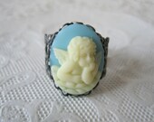 Cupids Arrow Ring in Antique Silver Cherub Ring Cameo Ring Cocktail Ring Bridesmaid Jewelry Costume Jewelry Modern Vintage Style Jewelry