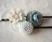 Blue Peony Bobby Pins Flower White Bobby Pins Floral Hair Pins Vintage Style Hair Accessories Modern Vintage Style Jewelry
