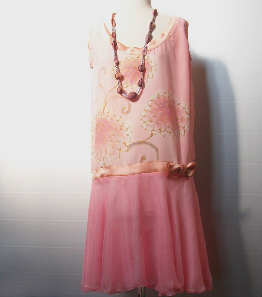 Flapper  Hand Painted Silk Party Dress Bridesmaid Formal Prom Summer  Elegant Pink