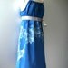 Sundress Royal Blue Floral Orchid Hand Painted Silk Draped Spring Summer Formal Prom Bridsmaid - CUSTOM MADE