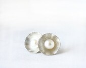 Wedding pearl stud earrings / romantic post earrings in fine silver with white pearl / shiny silver and pearl posts Handmade FREE SHIPPING