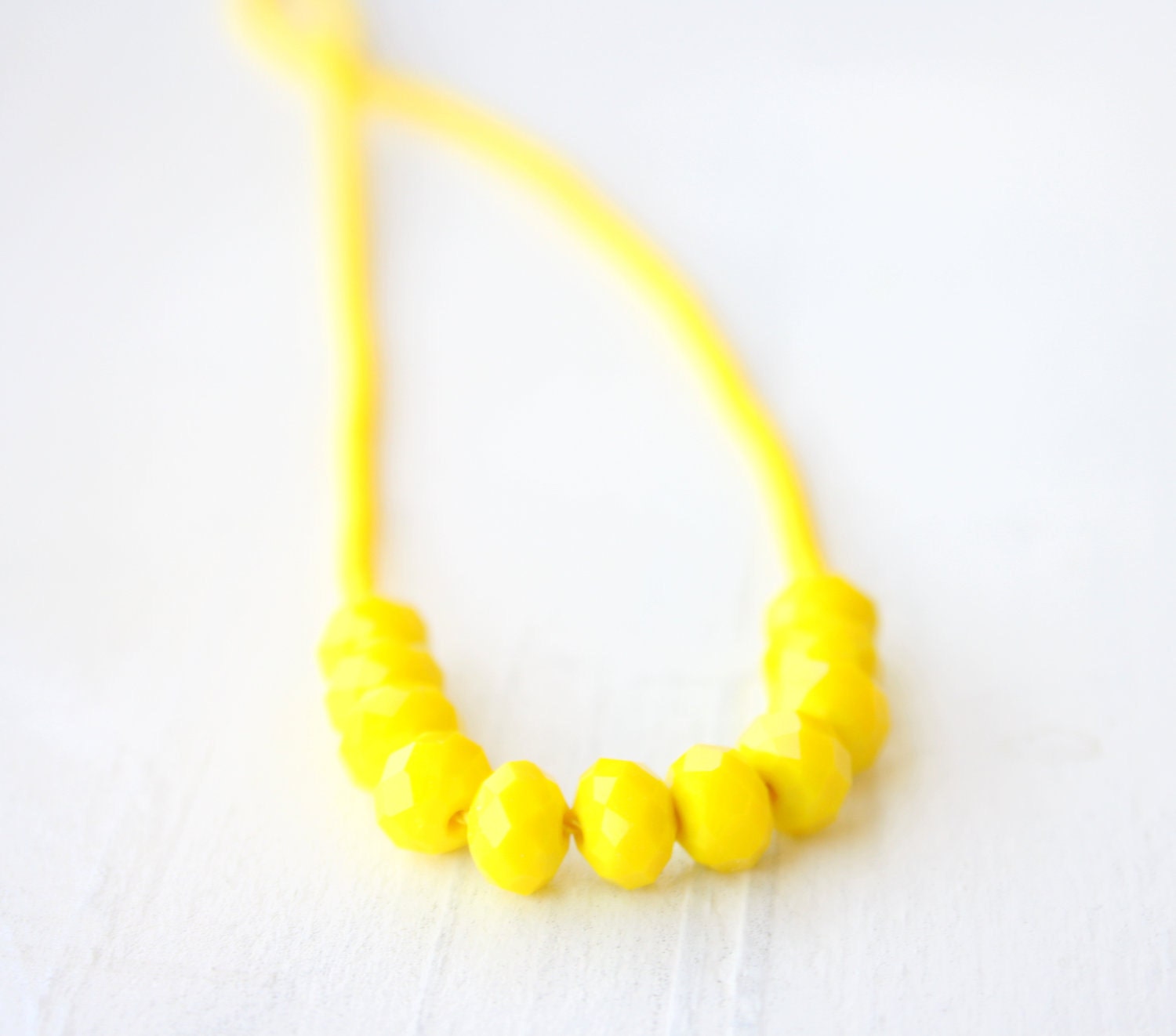 Bright Neon Yellow beaded Summer necklace Handmade under 35 - SilverLinesJewelry