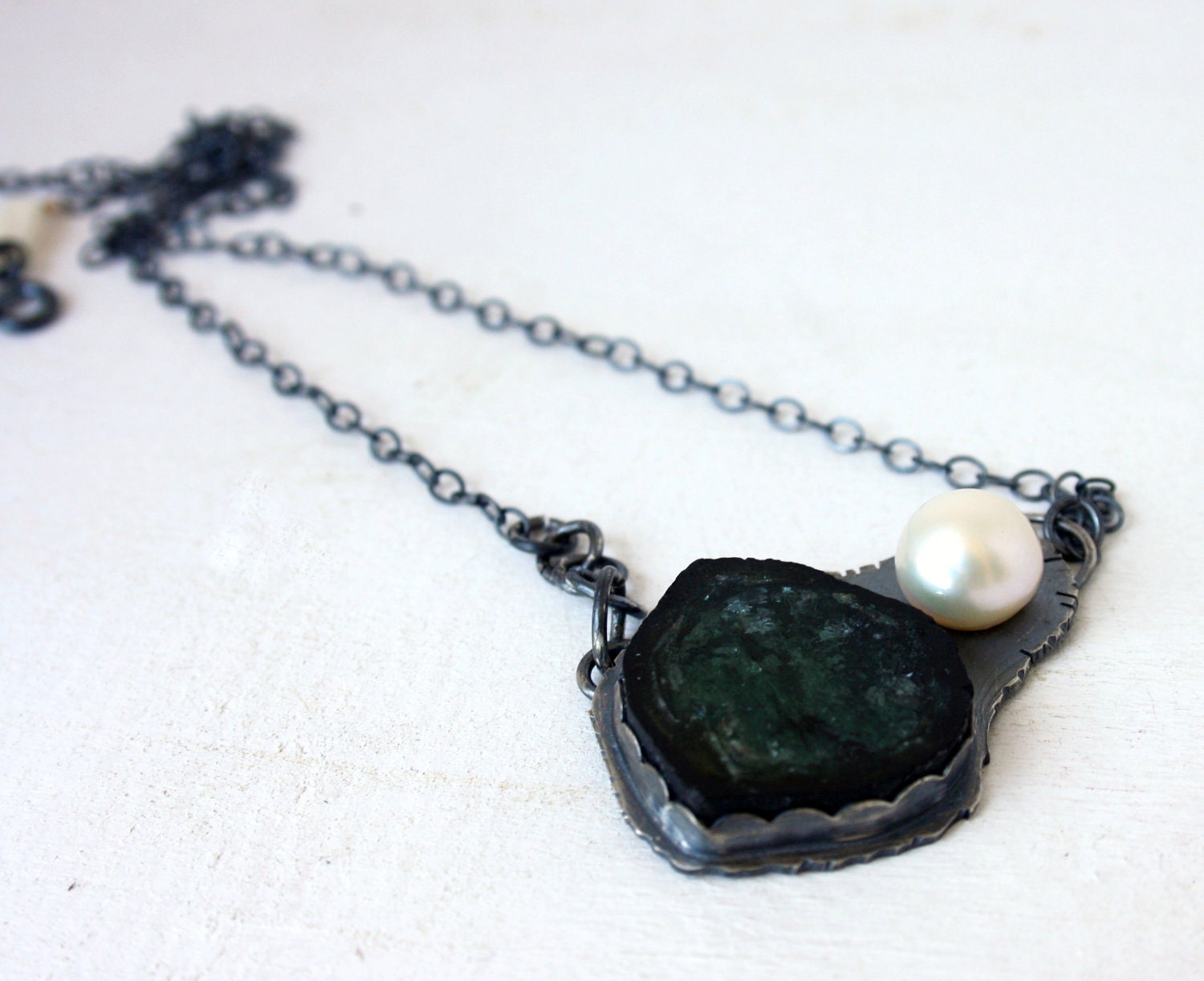 Pearl-Tourmaline Sterling silver pendant Handmade FREE SHIPPING