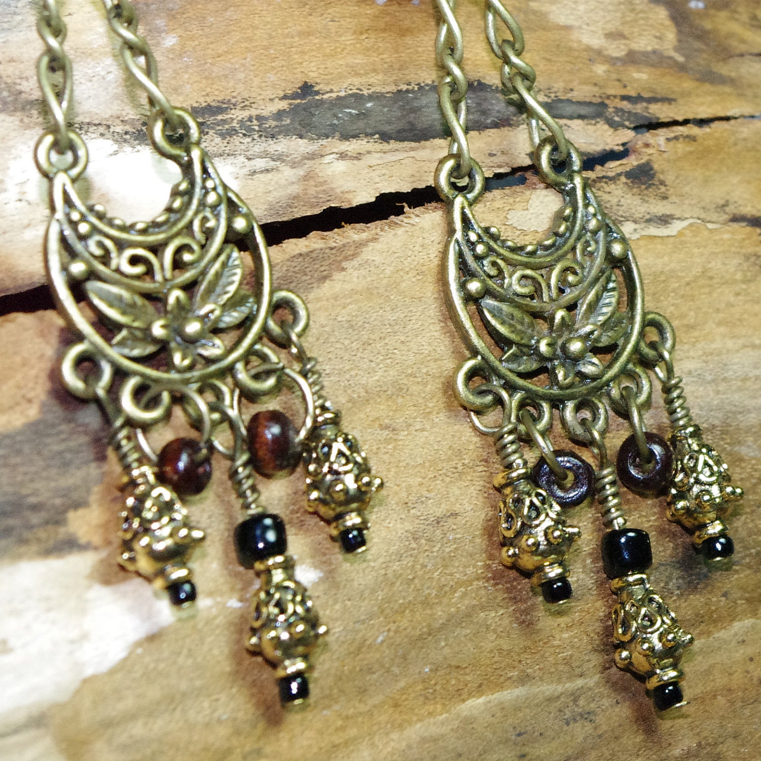 SALE - Gypsy Rustic Retreat Chain Teardrop Chandelier Earrings