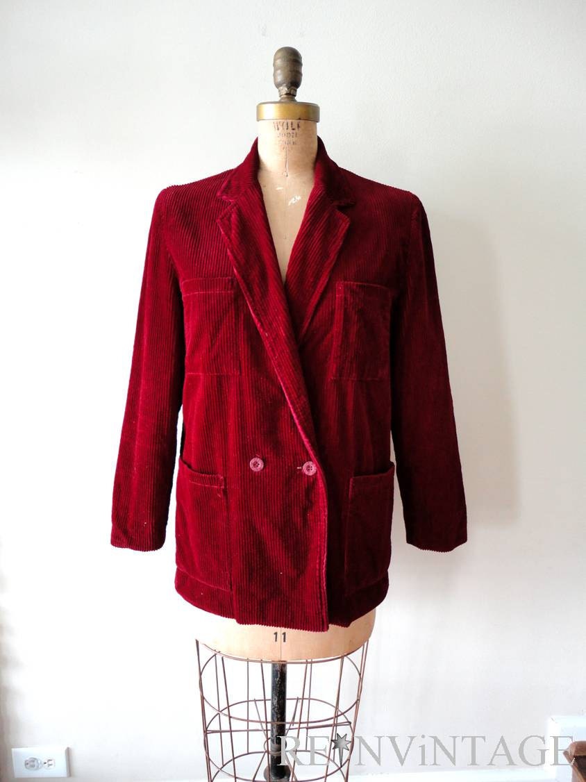 vintage jacket : 1980s garnet red corduroy boyfriend blazer