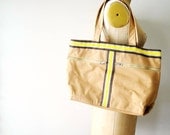 vintage 1970s bag - 70s oversized tote bag / khaki tan striped canvas