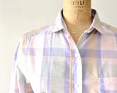 vintage plaid shirt : LAVENDER PiNK cotton