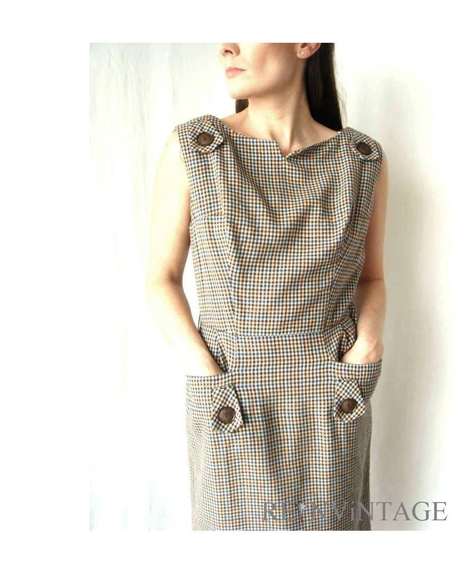 vintage 1950s dress : minx modes 50s brown plaid wool