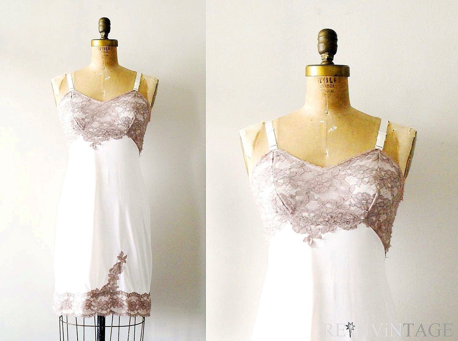 vintage full slip : ivory mocha lace naughty dress slip