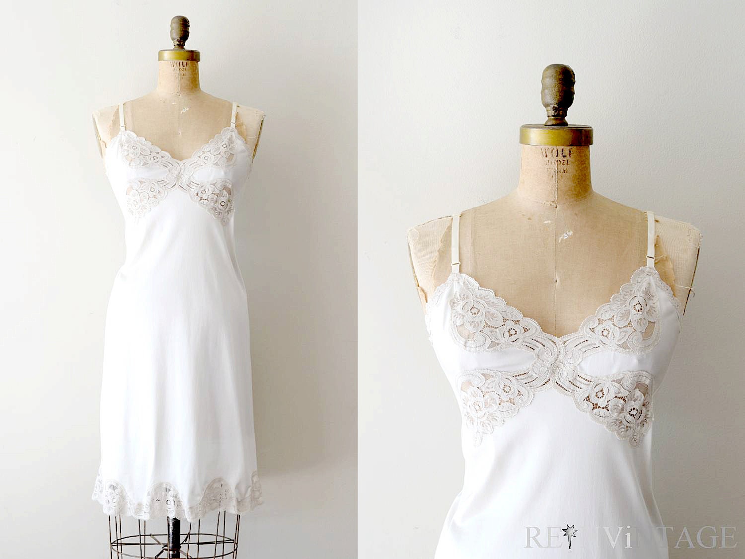 vintage full slip : antique ivory beige lace dress slip by Vanity Fair
