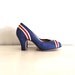 vintage 1940s shoes - 40s high heels / royal blue red stripes by Valentines