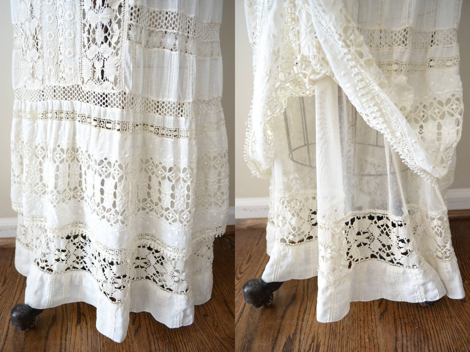 vintage 1900s dress - edwardian wedding dress / ivory lace tea dress