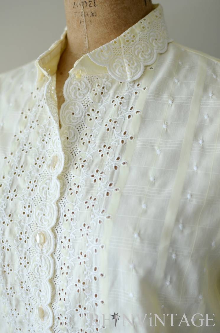 vintage 1950s blouse - 50s canary yellow lace shirt