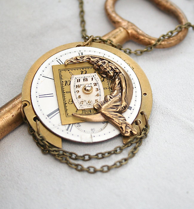 Steampunk Necklace, Watch Pendant, Artemis Moon Goddess, Vintage Watch Necklace