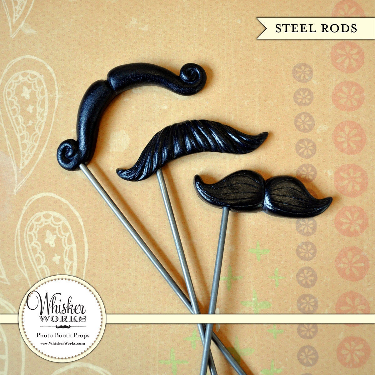 Mustache Party Favors on STEEL RODS - The Celebrity Mix - Set of 3 Il_170x135