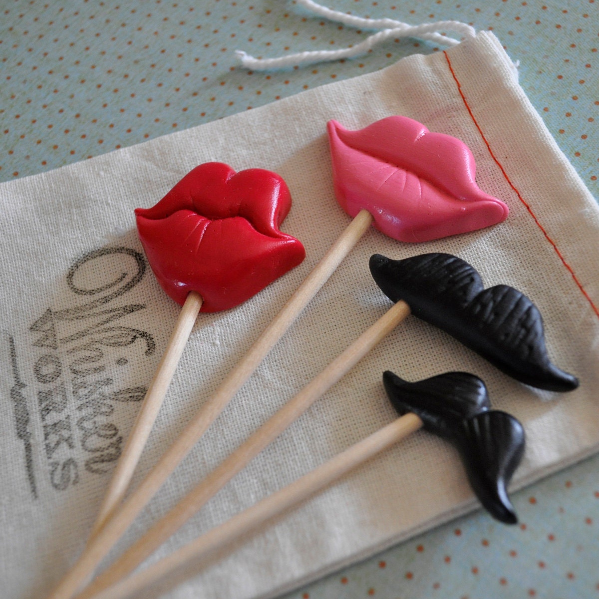 Miniature Mustaches and Lips Props - Set of 4 Il_570xn