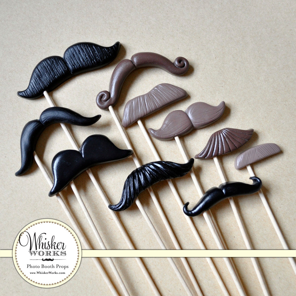 Plastic Mustaches on Sticks - The Twilight Affair - Set of 10