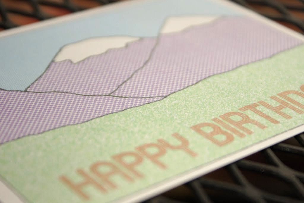 Mountain View Happy Birthday shimmery greeting postcard