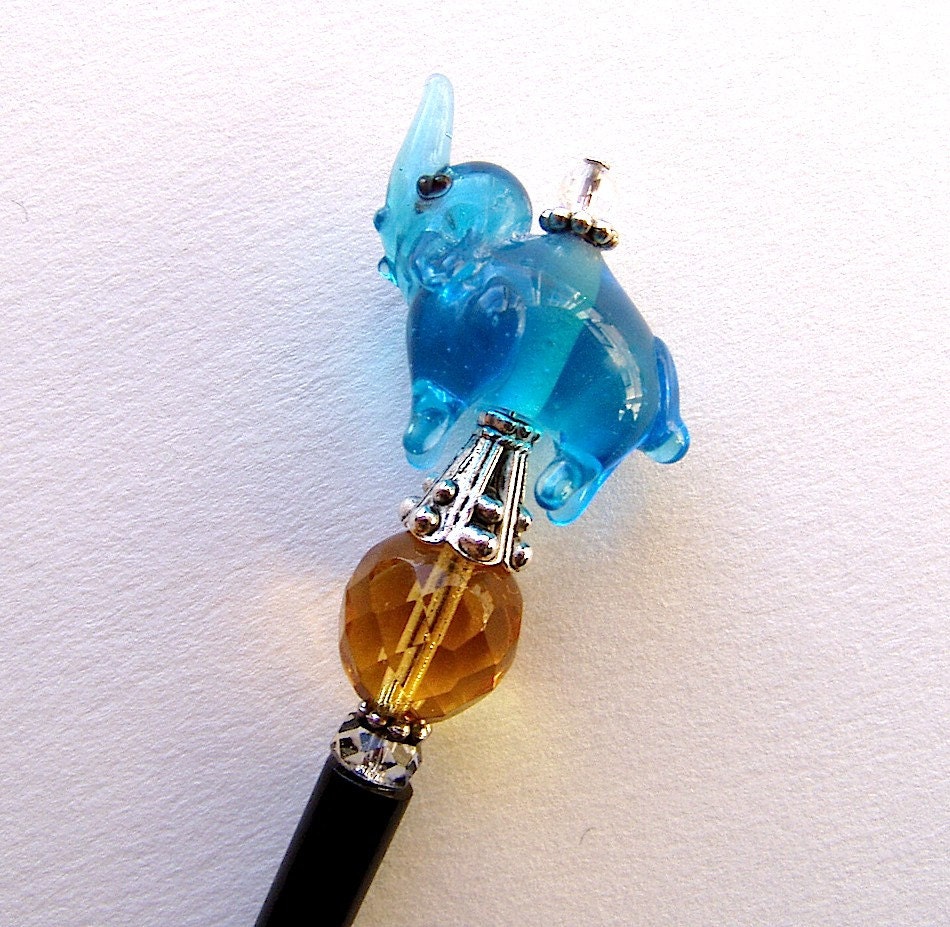 Lucky Aqua Elephant Hair Stick