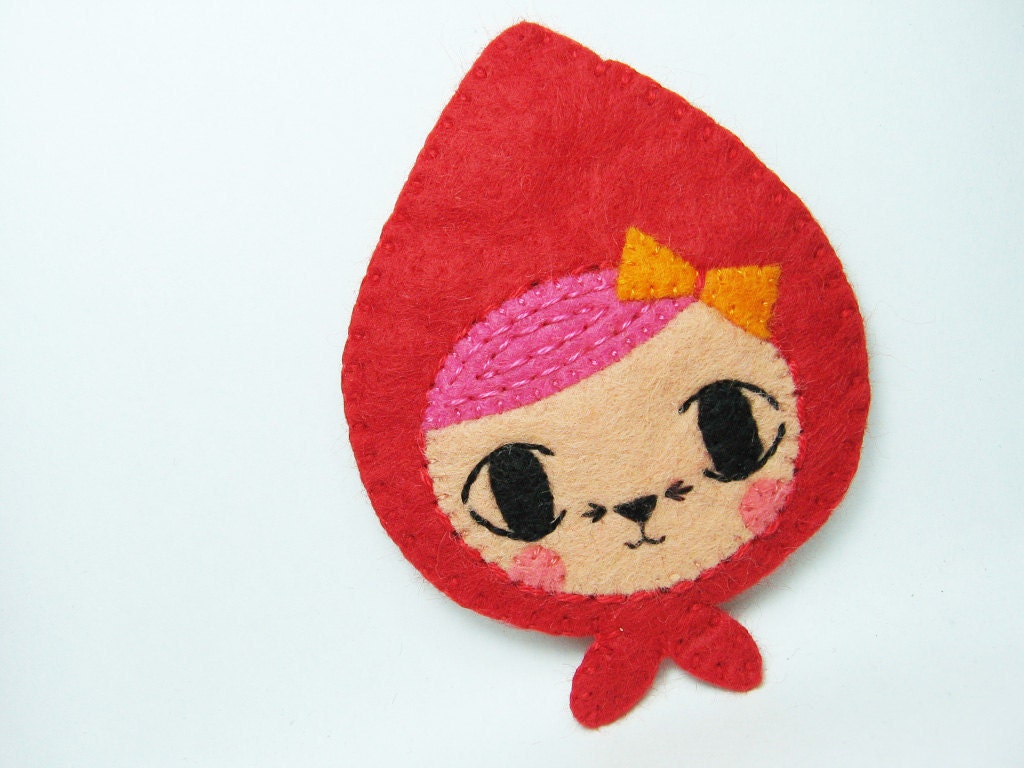 Little Red Riding Hood - kitty girl -  felt pin