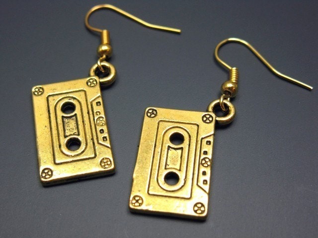 Cassette Earrings (Clip on available) - mixtape mixed tape retro 80s rap hip hop love songs punk rock music jewelry cute geeky fun szeya