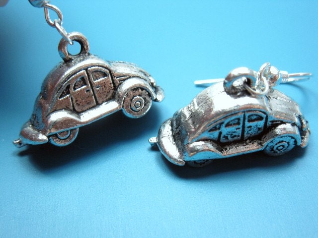 Beetle Car Earrings - retro jewelry geekery jewelry rockabilly earrings geek geeky earrings funny earrings quirky earrings funky earrings