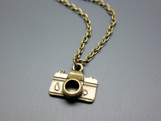 Bronze Camera Necklace - geeky necklace photographer geek jewellery nerd necklace quirky necklace rockabilly cute jewelry emo punk necklace