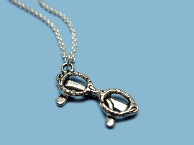 Nerdy Glasses Necklace - bookworm scientist dork teacher uni college student geek jewelry chic smart mini eyeglasses rockabilly fun szeya