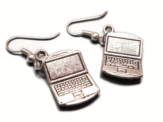Laptop Earrings - geek jewellery nerd jewelry geeky nerdy computer notebook netbook quirky cute fun rockabilly silver plated szeya designs