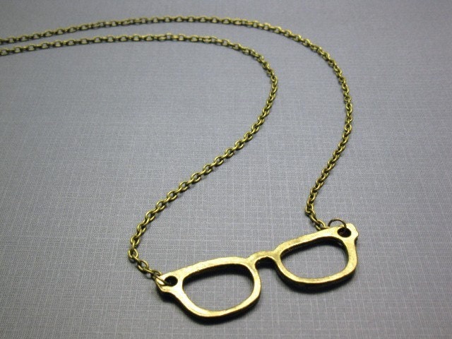 Nerd Glasses Necklace - nerdy jewellery geek jewelry funny funky rockabilly kitschy retro vintage bronze unisex male female szeya designs